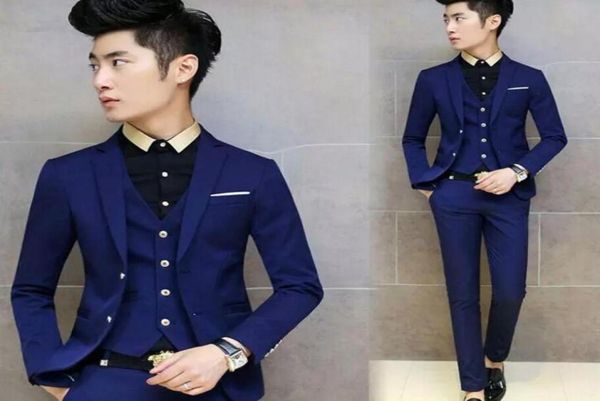 

new arrivals two buttons royal blue groom tuxedos notch lapel groomsmen men wedding tuxedos dinner prom suits jacketpantsvest8481634, Black;gray