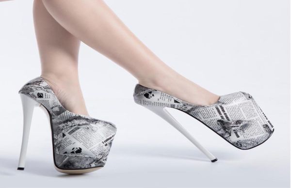 

fashion ultra high heels 22cm with platform women039s shoes pointed toe printed pu novelty female pumps 34478103469, Black