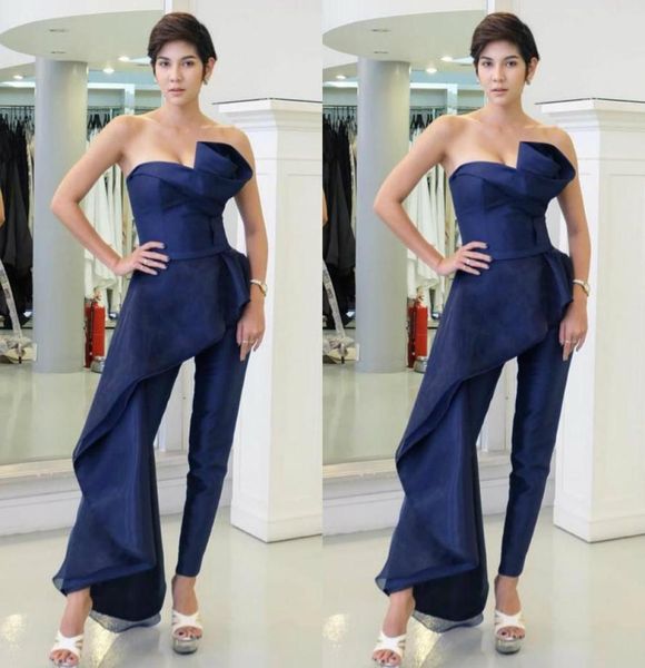 

fashion royal blue pantsuit prom dresses strapless with overskirt evening gowns vestidos de fiesta organza party cocktail dress2148789, Black