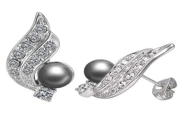 

yoursfs 6 pairsset zircon feather black pearl stud earrings woman fashion jewelry 18k gold plated3911047, Golden;silver