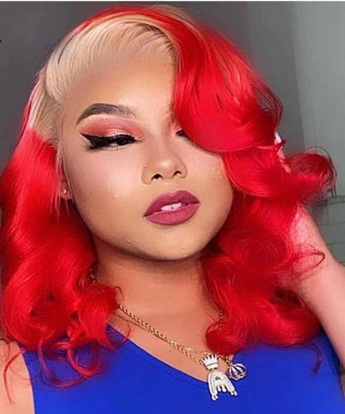 

ishow 13x4 transparent lace front wig 131 part body wave yellow green human hair wigs red brown ginger blonde blue purple ombre c7701494, Black;brown