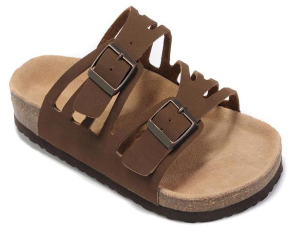 

famous genuine leather sandals mens flat slipper women shoes double buckle famous brand summer beach with orignal box5167937, Black