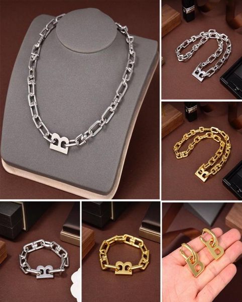 

titanium steel great b letter thick chain necklace female exaggerated temperament retro glamorous earrings famous brand women punk6202604, Black