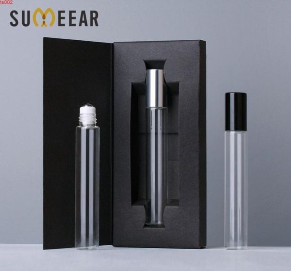 

50 pcslot 10ml essential oil bottle with perfume box roller ball sample bottle glass roll on durable cosmetic containershigh qty3794705
