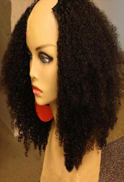 

180 density afro kinky curly u part wig human hair virgin mongolian remy human hair upart wigs kinky curls middle u shaped wig31344201328, Black;brown