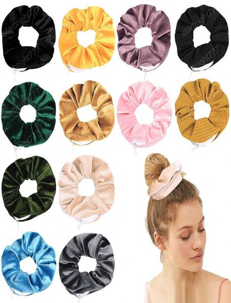 

velvet hair scrunchies zipper women scrunchy elastic hair bands girls velour headwear ponytail holder pleuche hair ties small bag9891301, Slivery;white