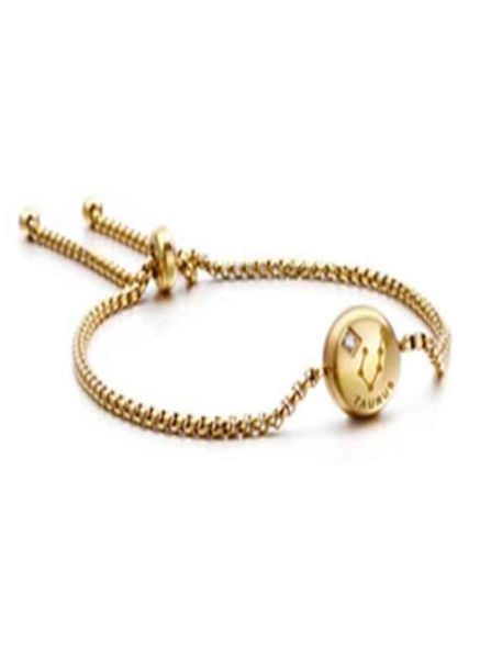 

pulsera dainty stainls steel adjustable gold round box chain elegant 12 zodiac sign charm bracelet75804945953657, Golden;silver