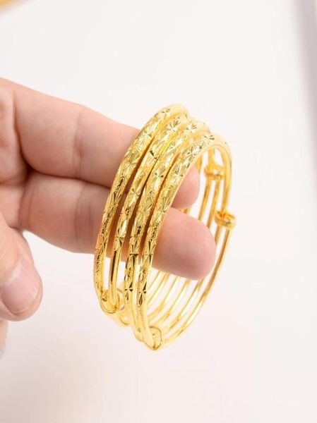 

dubai fine gold bangle yellow solid gf bracelet africa jewelry circlet gift 1pc or 4 pc elasticity open pushandpull whole8639385, Black