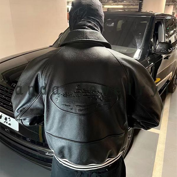 

corteiz genuine leather jacket alcatraz jacket large logo warm jacket high-quality lapel highlighting demon island printed clothing high str, Black;brown