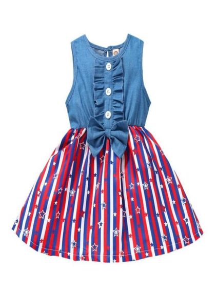 

girl039s dresses 12m3t toddler baby girls summer dress 4thofjuly fashion bowknot denim splice stars striped princess girl cl1158397, Red;yellow