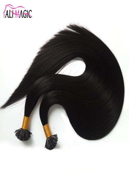 

unprocessed keratin glue hair extensions 20 22 24inch nail stick i tip human hair extensions whole fusion italian keratin1626581, Black