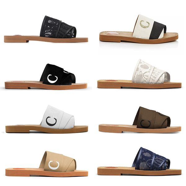 

ch woody sandals luxury designer slippers women classic lace pattern summer beach dhgate platform men outdoor fashion flat flip flops casual, Black