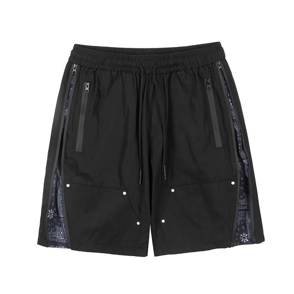 

side zipper print patchwork thin nylon baggy shorts men's summer loose casual drawstring five point pants short