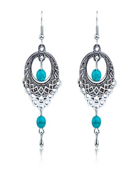 

fashion vintage tassel earrings luxury alloy turquoise stone water drop dangle earring bohemian women jewelry drop earrings3392949, Silver