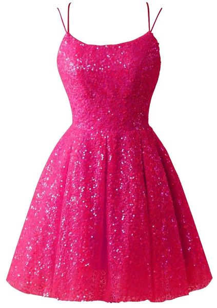 

short homecoming dresses spaghetti sequins backless a-line lace-up party gowns princess plus size mini birthday prom graudation cocktail par, Blue;pink