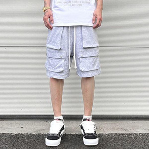 

high street multi-pocket terry solid color joggers summer shorts men's wide leg baggy casual sweatpants oversized short