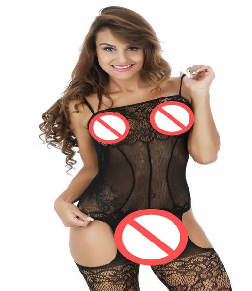 

women spaghetti straps see through mesh tight bodysuit stockings open crotch seamless bodystocking sleepwear fishnet lac2984545, Red;black