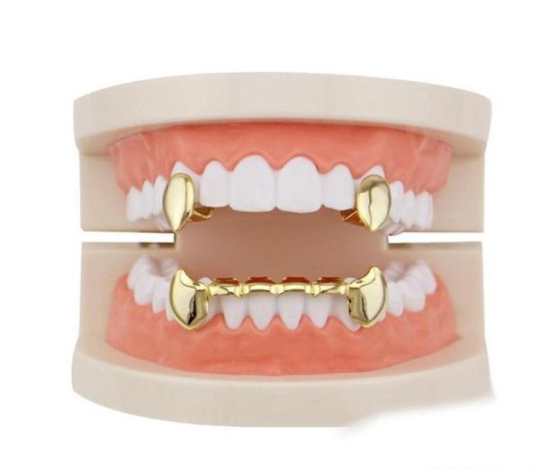 

hip hop smooth grillz real gold plated dental grills vampire tiger teeth rappers body jewelry four colors golden silver rose gold 2895606, Black