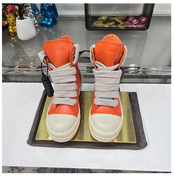 

high casual shoes women bright pink jumbo lace up leather thick sole orange designer sneakers round owens ro luxury men flats motorcycle ank, Black