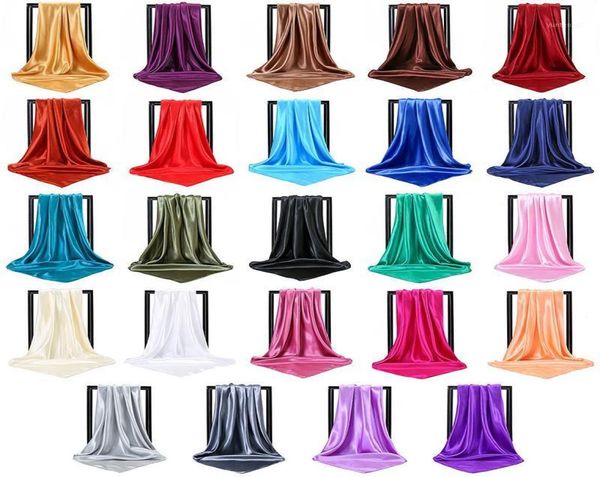 

scarves 90x90cm black red pink green solid color small square silk satin neck scarf collar women purse bag head scarfs for ladies7226389, Blue;gray