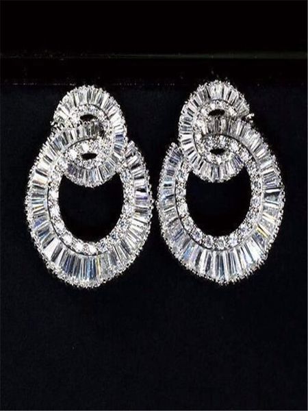 

original 925 sterling silver diamond dangle earring jewelry big eight cross party wedding drop earrings for women bridal gift7502902, Golden;silver