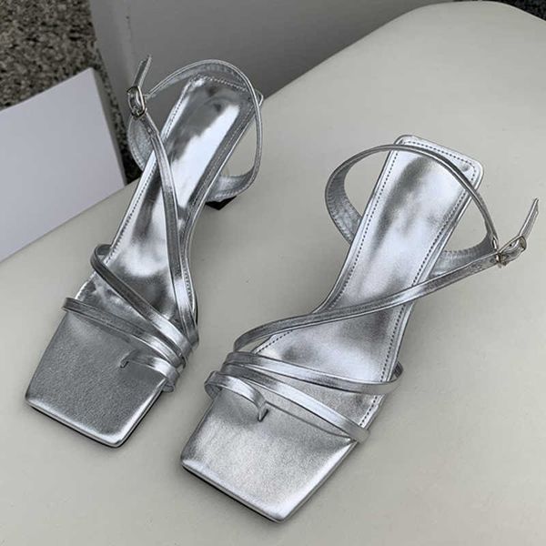 

woman sandals summer buckle strap square toe women 2023 concise thin heels dress casual beach flip flops shoes 230511, Black