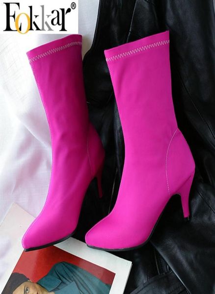 

eokkar pink kitten heel stretch ankle boots for women pointed toe elastic booties royal blue women shoes low heel bootst2207189693512, Black