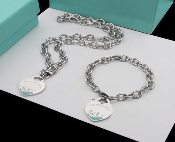 

green oil drop love jewelry sets womens necklace bracelet birthday gift for women designer big heart jewelry wedding statement jew2005719, Silver