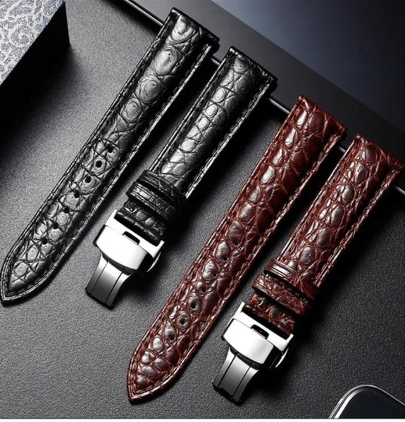 

watch strap 18mm 20mm 22mm 24mm brand crocodile alligator leather watchband butterfly buckle bracelet accessories wristbands6787627, Black;brown