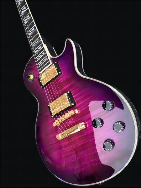 

6-string oem electric guitar, purple finish, maple with flame, gold hardware, for home, ing