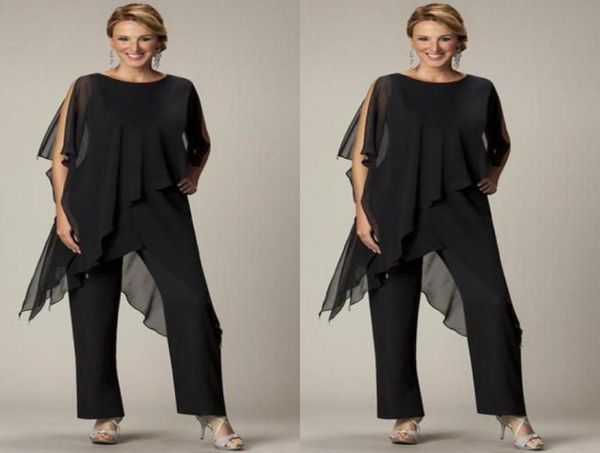 

2019 two pieces pants suits for mother of the bride jewel half sleeve plus size black chiffon evening gowns beach wedding pa5971769, Black;red