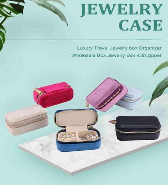 

travel caes jewelry leather luxury wholes mini portable jewellery box velvet storage organizer ring6756812, Black;white