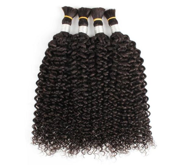 

4pcs hair bulks natural color straight jerry curly indian human hair no weft curly hair bulk for braiding1850294, Black