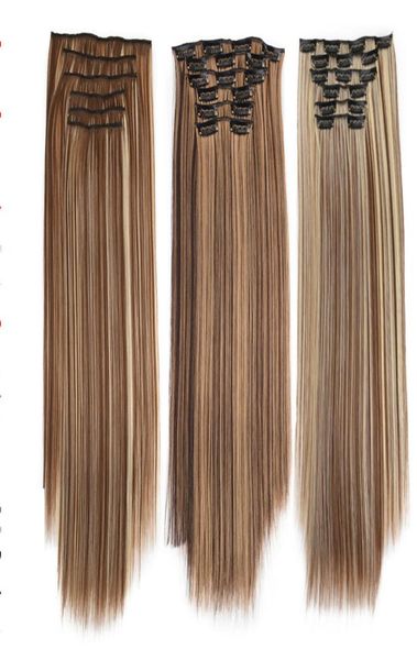 

22 inches clip in synthetic hair extensions weft 140g  colors simulation human hairs bundles mr5s6pcs1584715, Black;brown