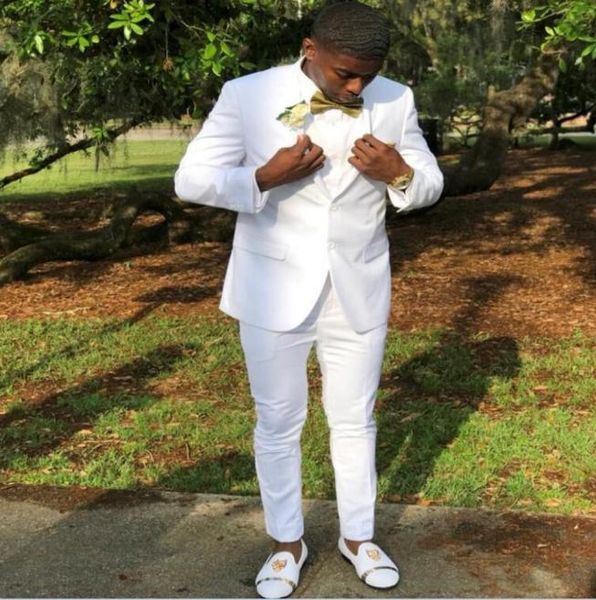 

pure white wedding tuxedos 2019 two button slim fit notched lapel man suits for formal prom two piece jacketpantsbow6600391, Black;gray