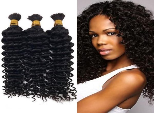 

3pcs human hair deep wave bulk malaysian unprocessed hair natural color curly bulk hair for braiding fdshine4176432, Black