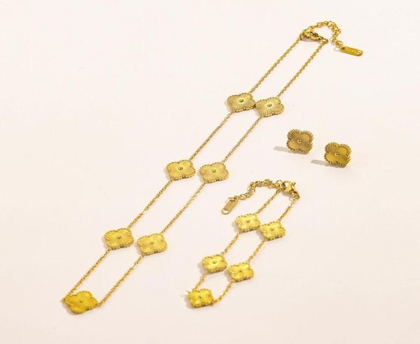 

luxury clover pendant necklace flower charm bracelet stud earring jewelry set for women gift5557435, Silver