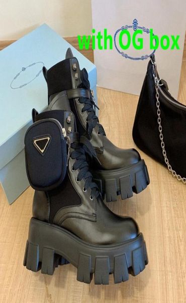 

women design rois boots ankle martin boots leather and nylon boot military inspired combat booties pouch attached with bags brushe7318021, Black