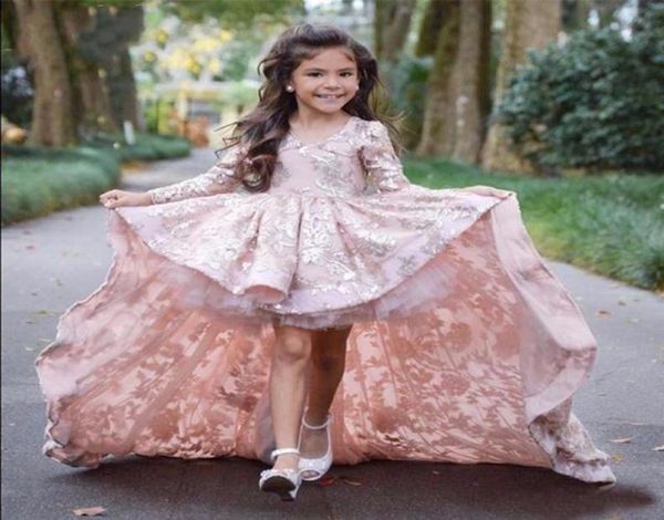 

blush pinkchampagne high low girls pageant gowns beauty outfit clothing 2018 lace dress long sleeves7593234, White;red