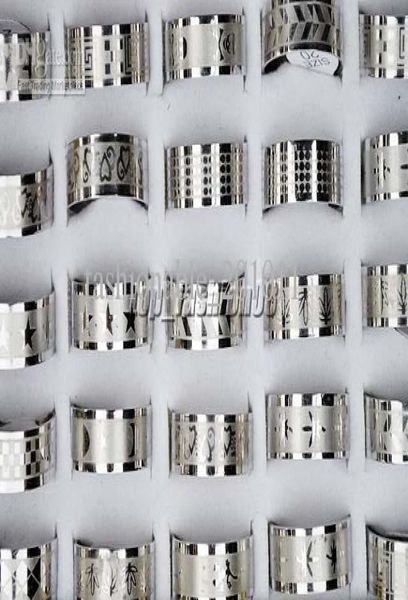 

50pcslot silver stainless steel fashion mix style women mens rings whole jewelry r158 14106523