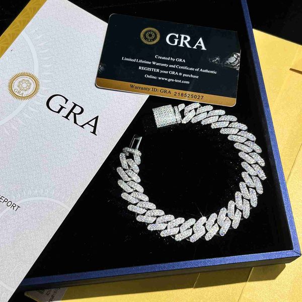 

cuban moissnaite link bracelet 925 silver/gold d vvs moissanite chain for men