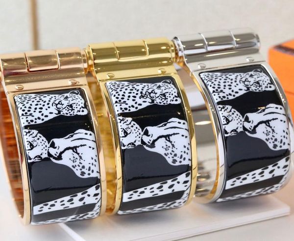 

enamel clic bangle for women charm bracelets 20mm middle size snapfastener leopard4476563, Golden;silver