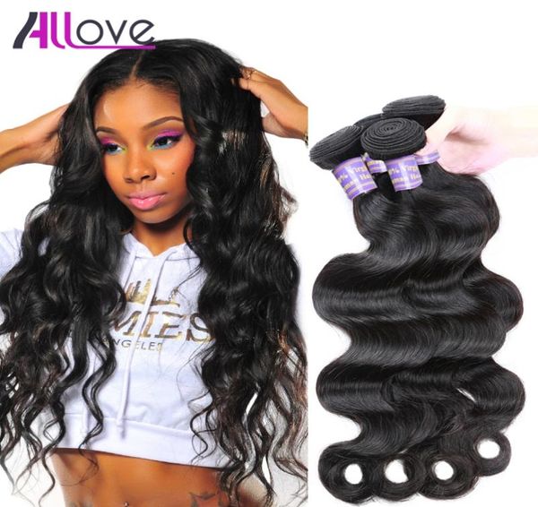 

allove whole brazilian virgin hair body wave 3bundles real virgin brazilian human hair weaves wet and wavy natural wave 1405017, Black