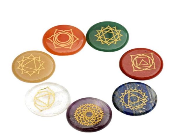 

7pcs chakra stones cat039s eye reiki healing crystal with engraved chakra symbols holistic balancing polished palm natural ston9917714, Black