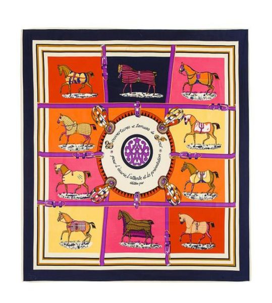 

women twill ten horse print scarf animal red foulard femme echarpe ladies joker silk square scarfs 1001006611746, Blue;gray