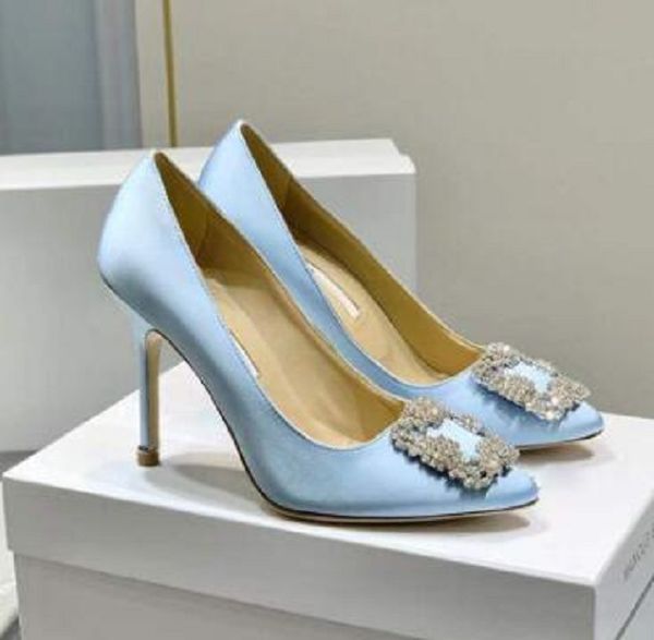 

08 2026 banquet rhinestone buckle embellished classic formal shoes 10cm women's silk satin party luxury designer pumps wedding high hee, Black