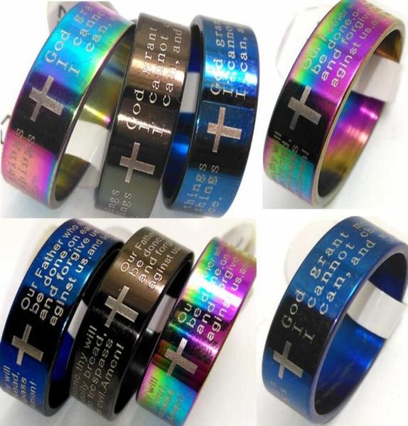 

bulk lots 100pcs mix lords prayer rings and serenity prayer prayer rings jesus cross band wedding rings whole xmas fashion jew71654241473, Silver