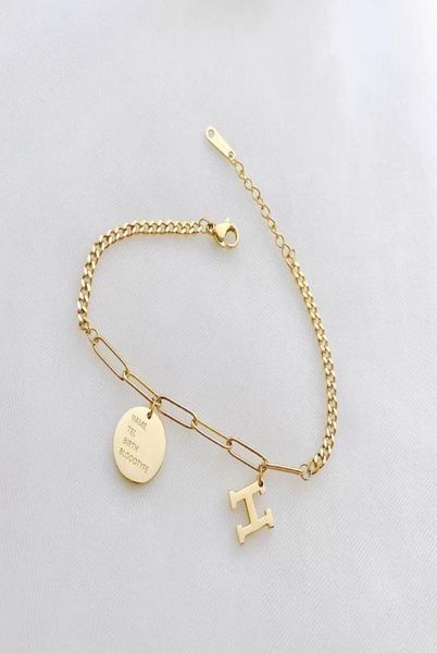 

link chain fashion gold stainless steel roman letter h charm designer bangles female lovers korean jewelry5570425, Black