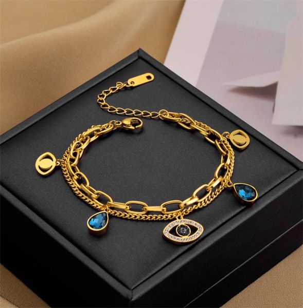 

evil eye charm bracelet gold plated titanium steel jewelry for women gift6004989, Golden;silver