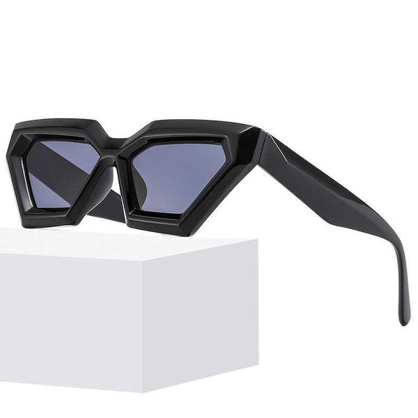 

2023 sci-fi futuristic uv resistant punk thick frame sunglasses polygonal cat eye glasses, White;black